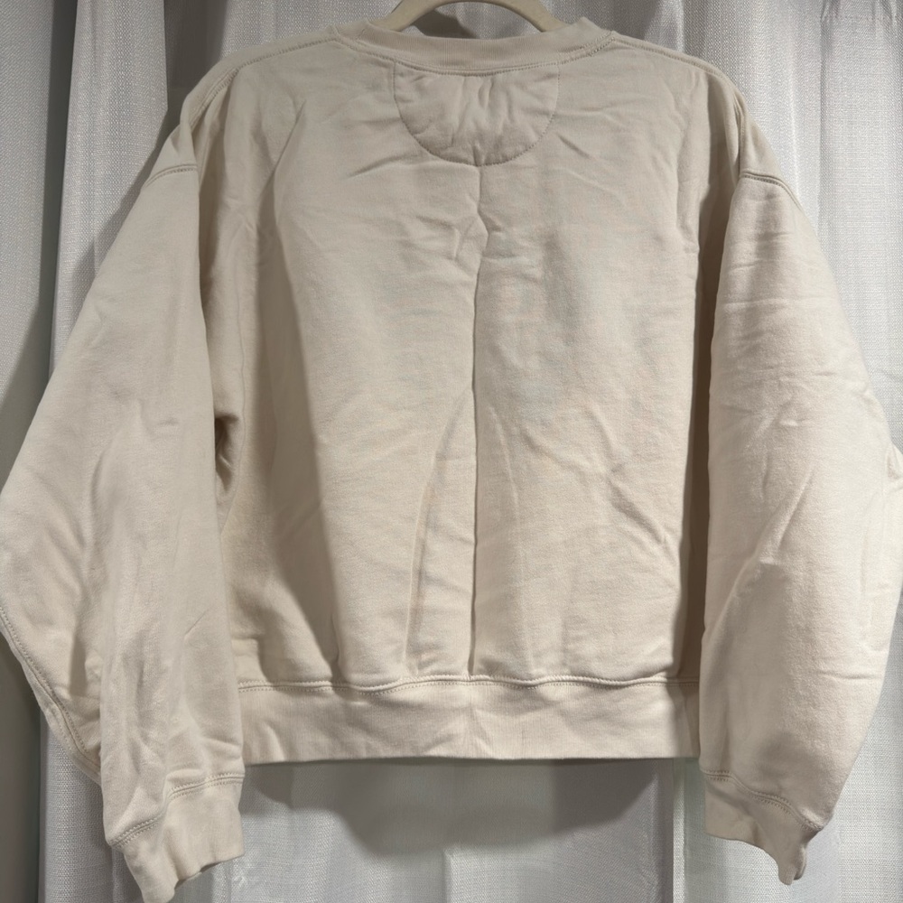 American Eagle Womens Cream Logo Graphic Crewneck Sweatshirt Size Small Pullover - Picture 4 of 4